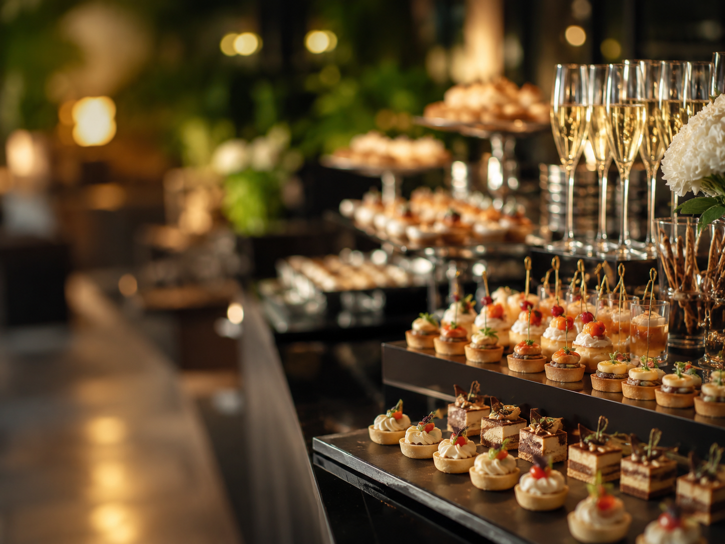 Nhiều đĩa món được chuẩn bị đồng loạt cho buffet